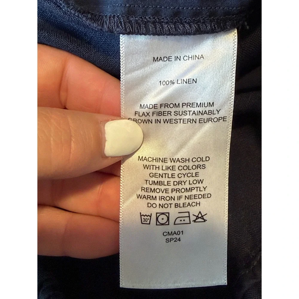 Quince Navy Black 100% European Linen Wide Leg Elastic Waist Pants XL High Rise